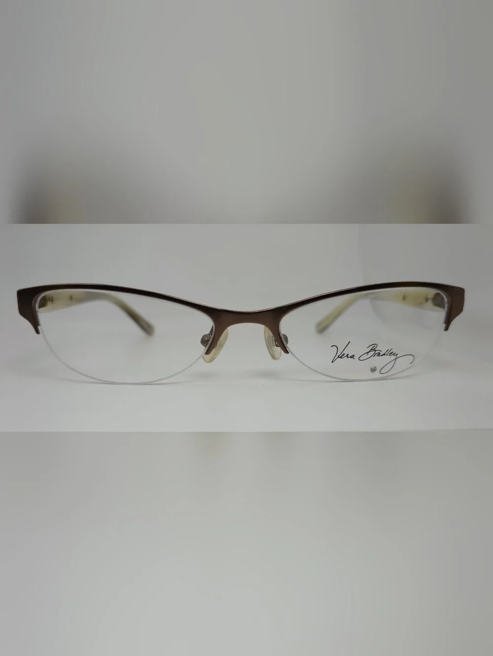 Lola. Vera Bradley Women's Semi-Rimless Glasses in Brown Matte. Small.